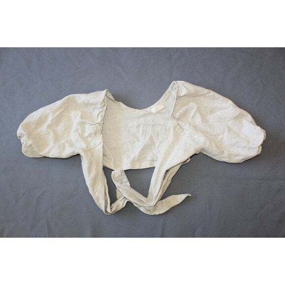 POSEE Mia 100% Linen Tie front women Top Size XS Plunge Puff Sleeve Lagenlook - Picture 3 of 9